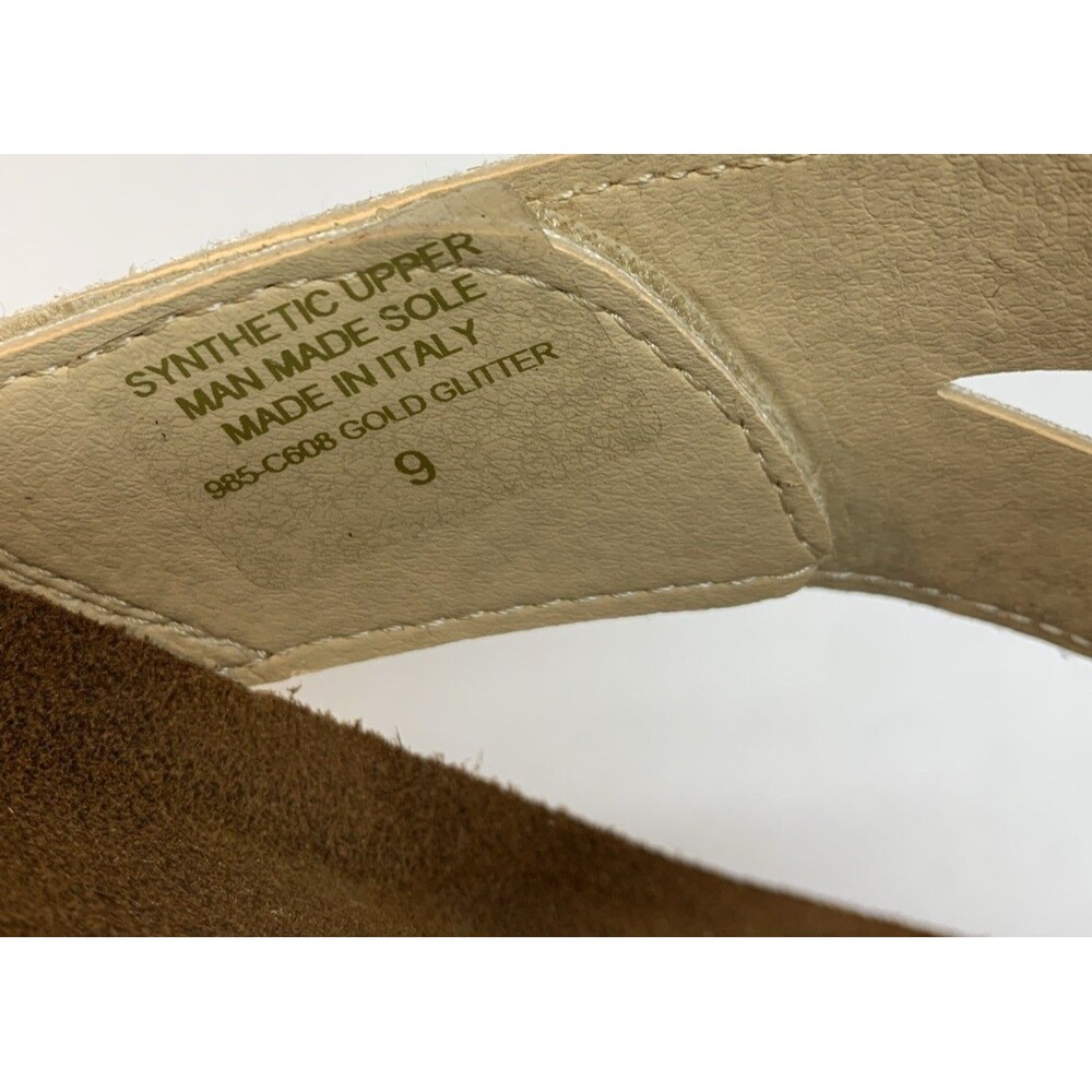 Bio-Gold Italian Wedge Sandals Womens 9 Gold Strappy Rhinestones Glitter Slip On - Picture 8 of 9